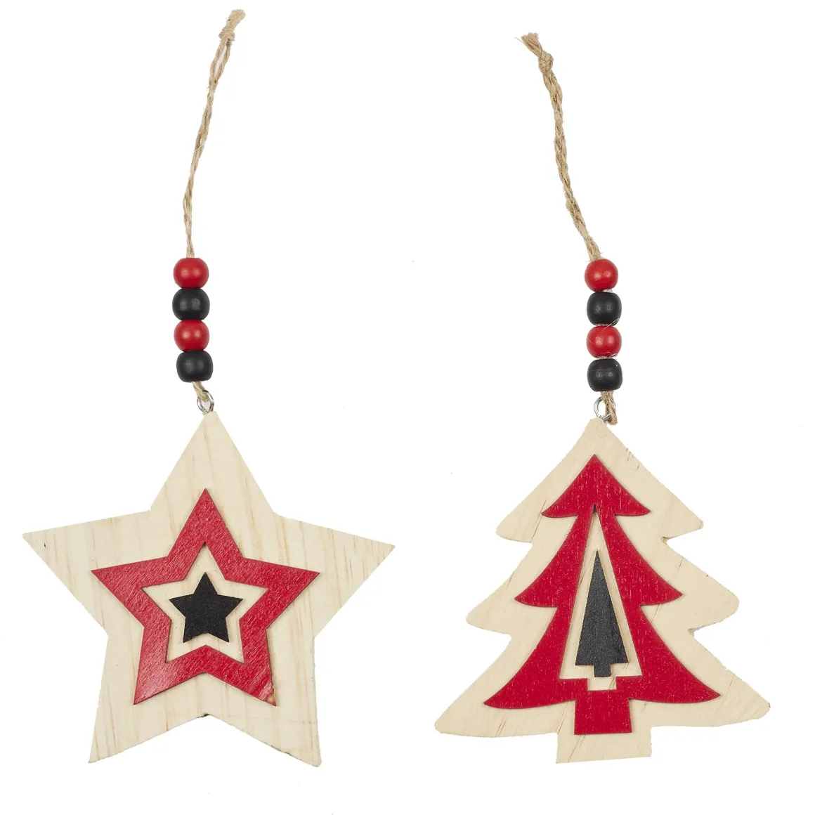 SUSPENSION ETOILE SAPIN ROUGE NOIR BOIS