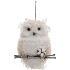 SUSPENSION HIBOU BLANC SUR BRANCHE H.50CM