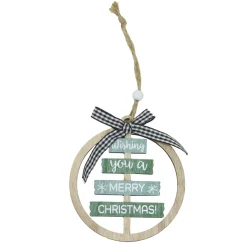 SUSPENSION MERRY CHRISTMAS VERT BOIS D.10CM