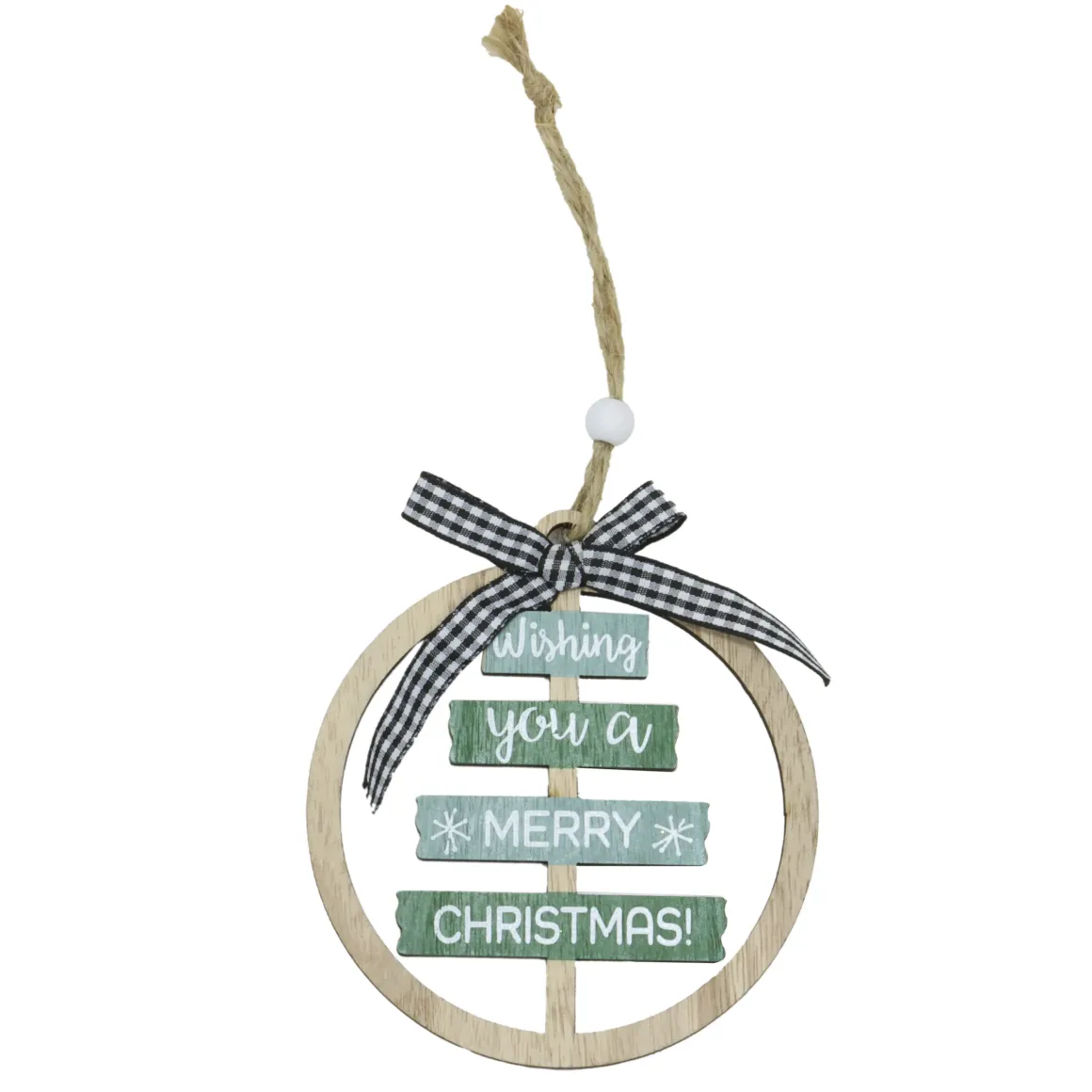 SUSPENSION MERRY CHRISTMAS VERT BOIS D.10CM
