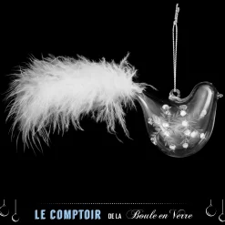 SUSPENSION VERRE 7CM OISEAU ET PLUME