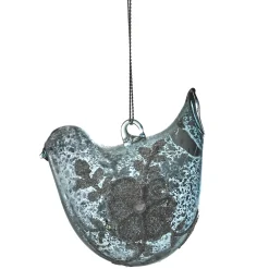 SUSPENSION VERRE EFFET CRAQUELE OISEAU GRIS
