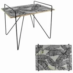 TABLE METAL BOIS FEUILLES NOIRES 60X44.5X57CM M1