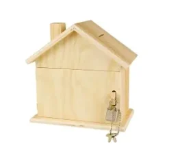TIRELIRE BOIS FORME MAISON CADENAS ET CLES 14.5X8X14.5CM