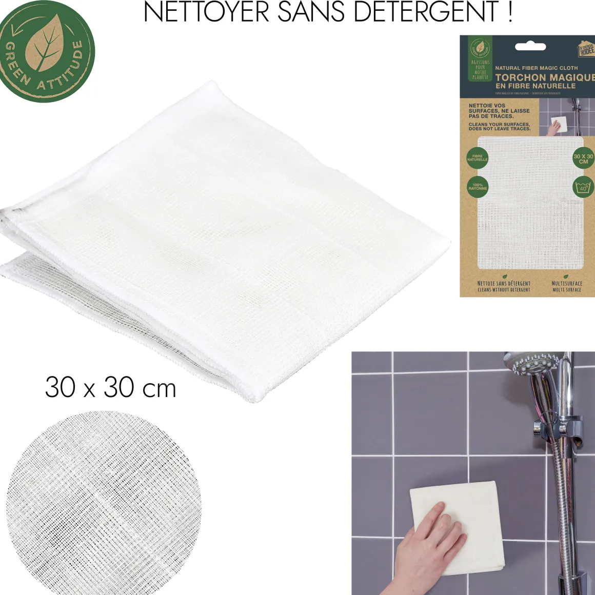 TORCHON MAGIQUE FIBRE NATURELLE 30X30CM