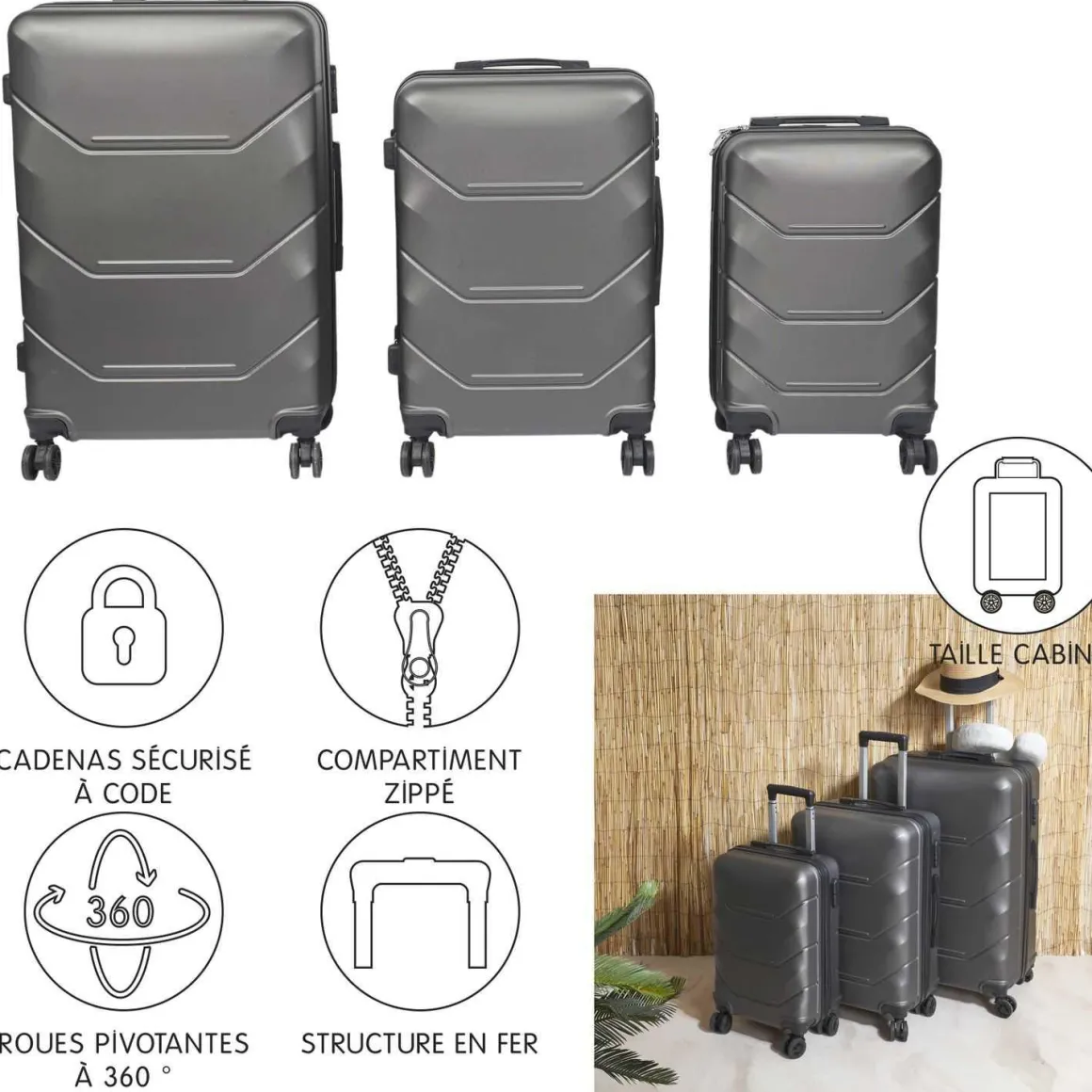 VALISE GRISE 70L 40X27X65CM