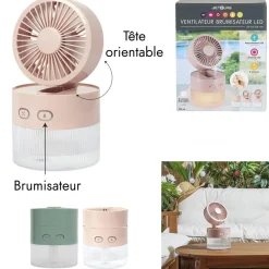 VENTILATEUR BRUMISATEUR USB LED ORIENTABLE